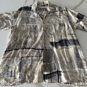 Vintage 100% Linen Made in Italy Camp Collar Short Sleeve Button Down Shirt